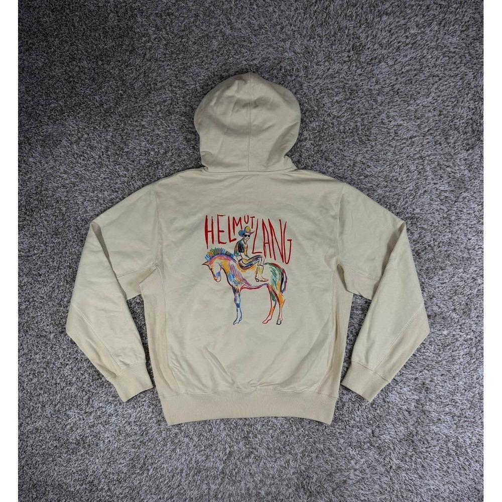 NWT Helmut Lang Scribble Logo Hoodie 'Stone' Men's Size Large